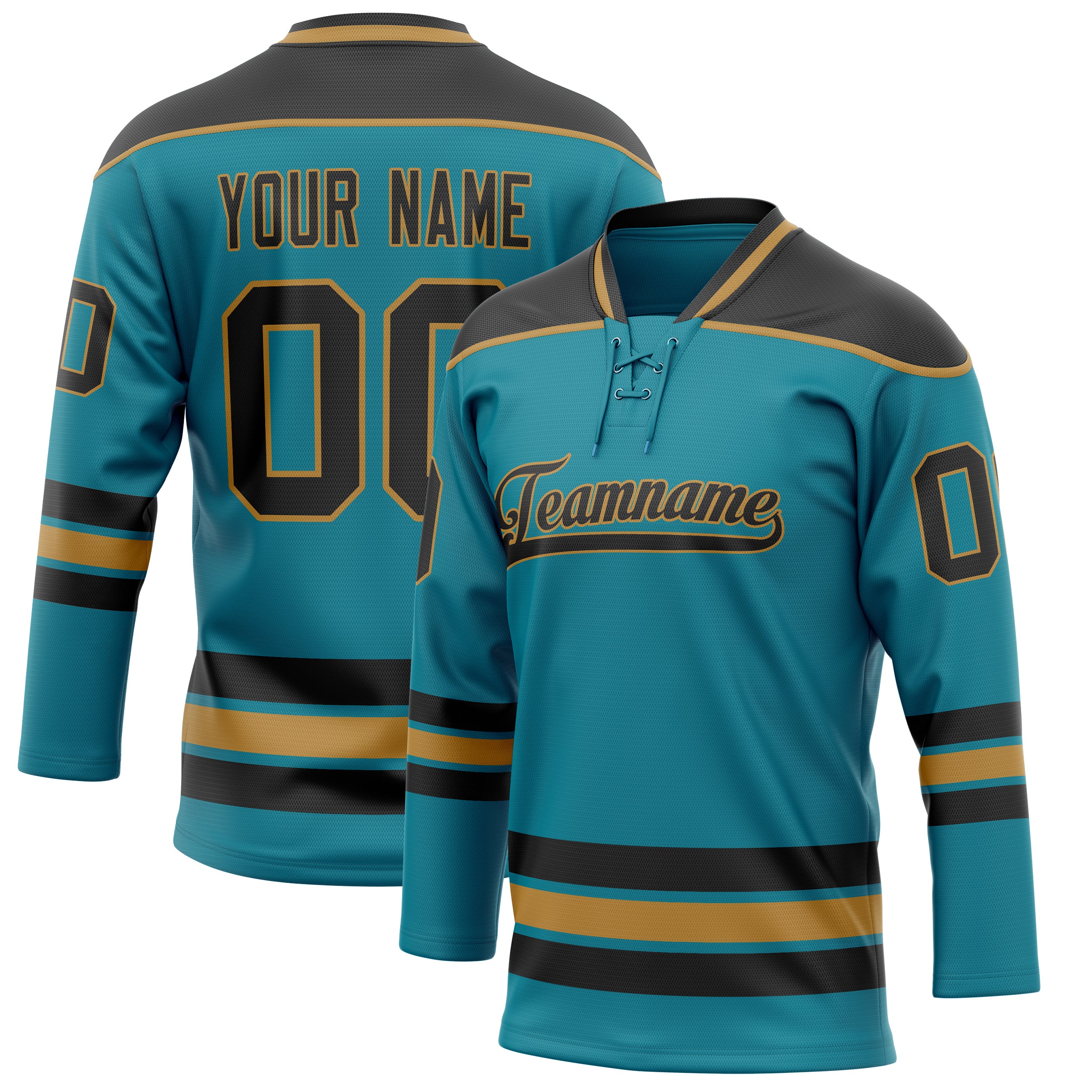 Personalized Teal & Black Solid Colour Hockey Jersey