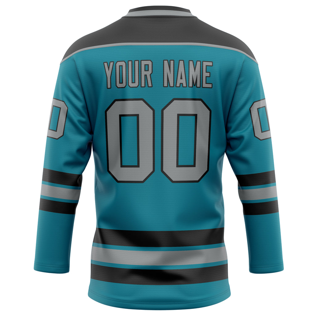 Personalized Teal & Gray Solid Colour Hockey Jersey