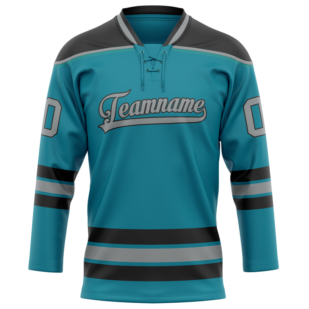 Personalized Teal & Gray Solid Colour Hockey Jersey