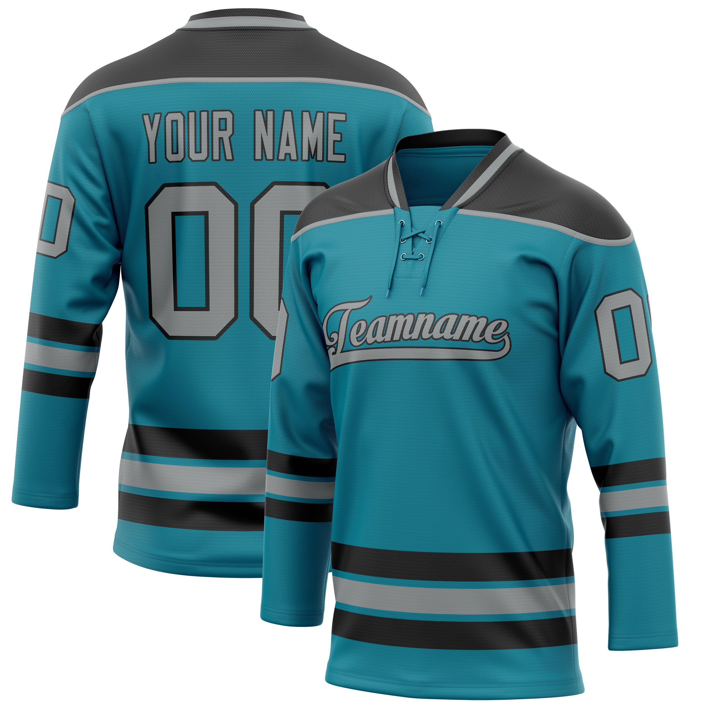Personalized Teal & Gray Solid Colour Hockey Jersey