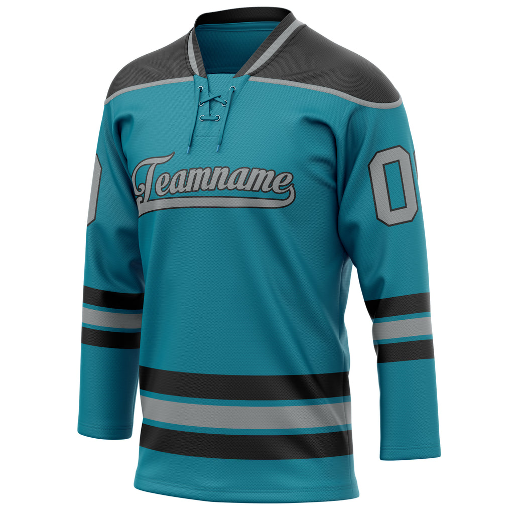 Personalized Teal & Gray Solid Colour Hockey Jersey