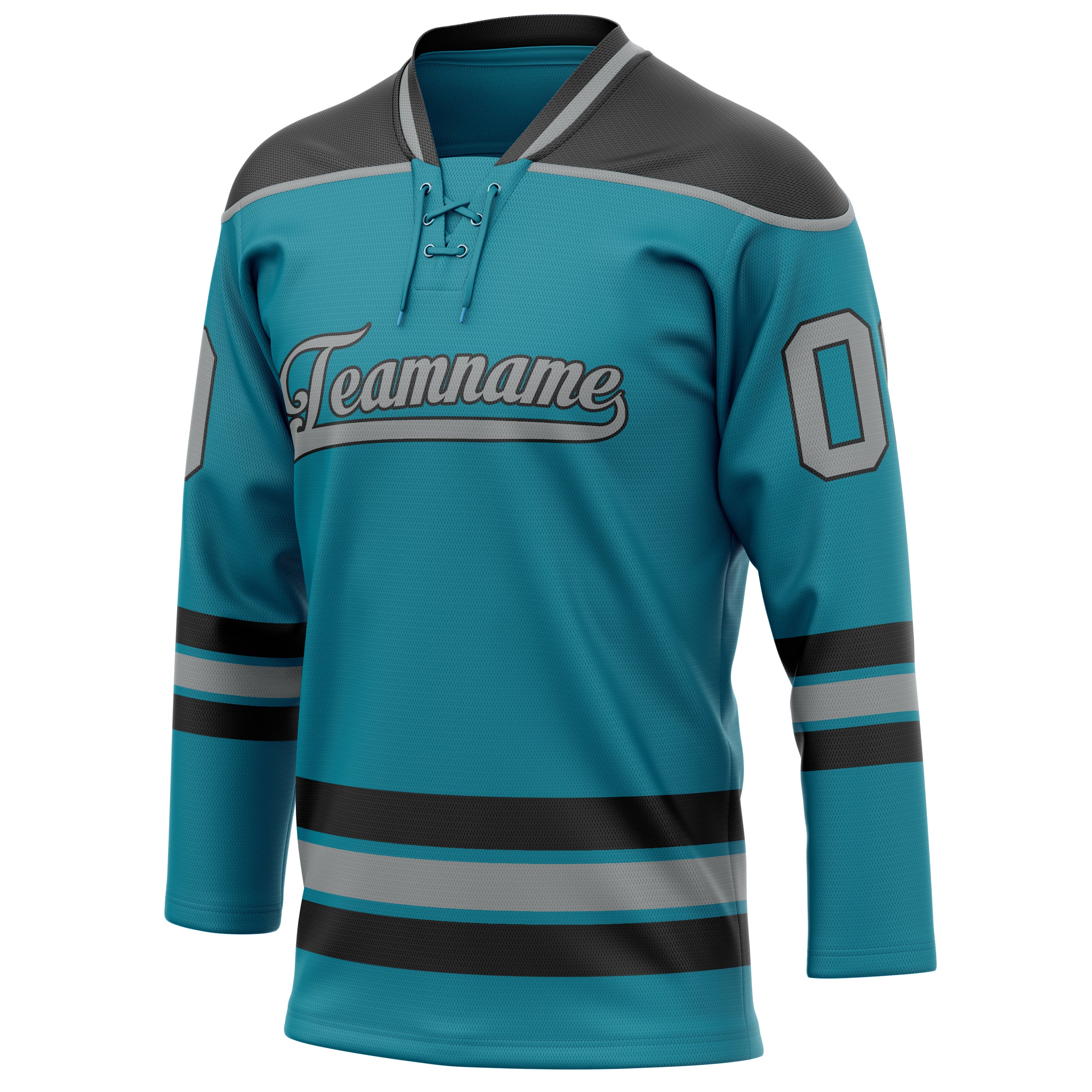 Personalized Teal & Gray Solid Colour Hockey Jersey