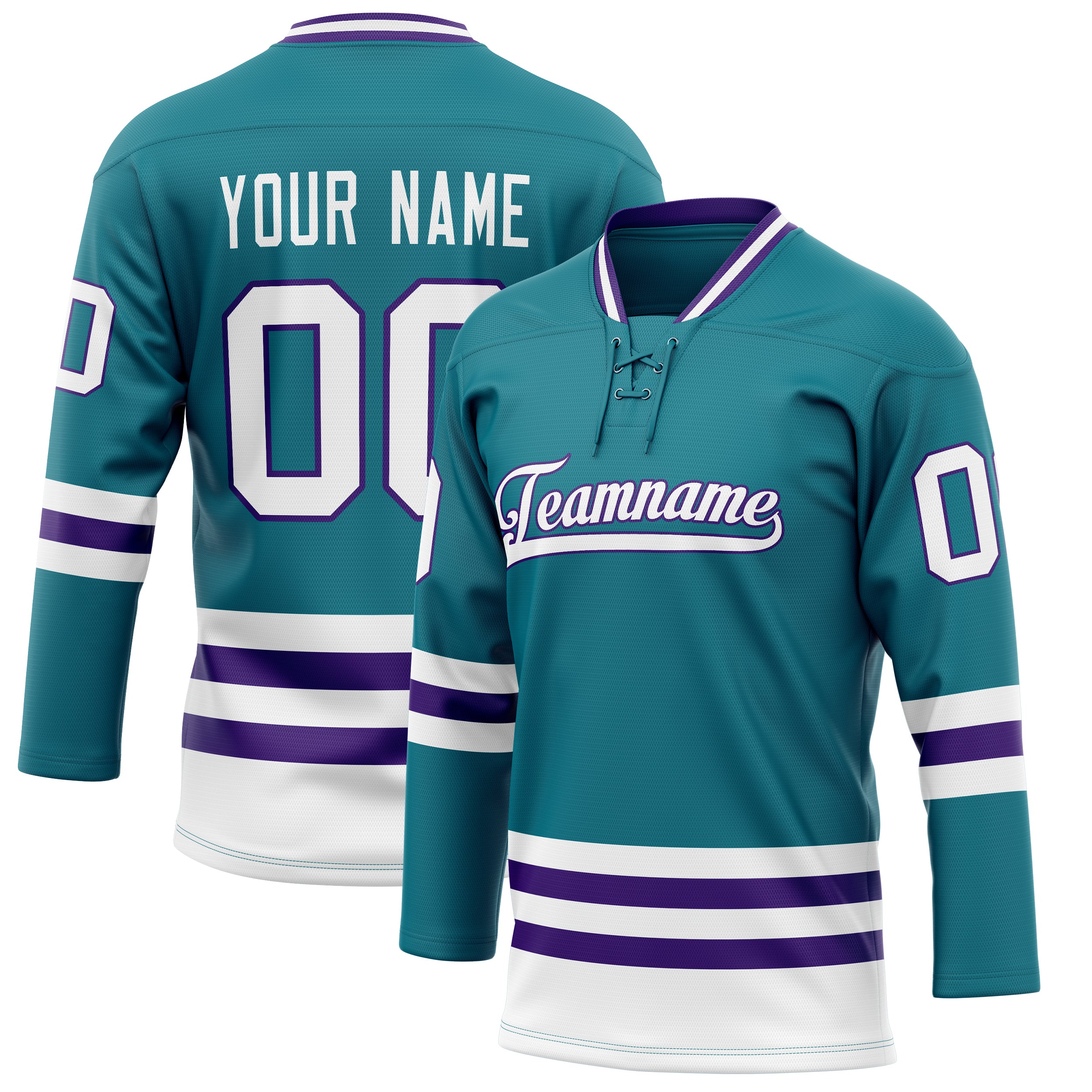 Personalized Teal & Purple Solid Colour Hockey Jersey
