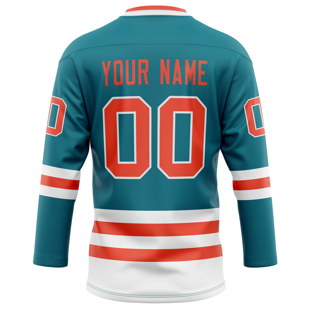 Personalized Teal & Orange Solid Colour Hockey Jersey