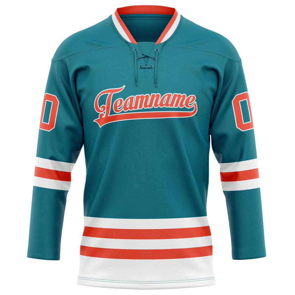 Personalized Teal & Orange Solid Colour Hockey Jersey