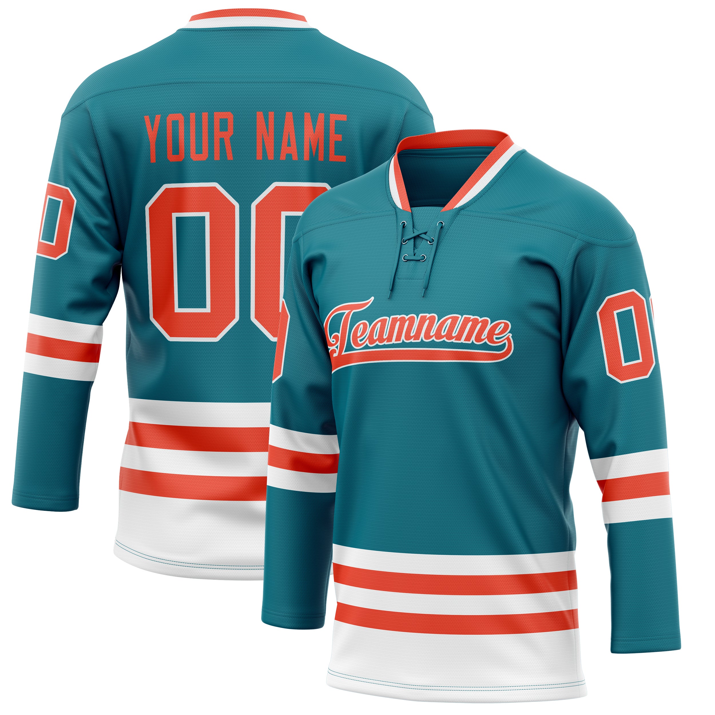 Personalized Teal & Orange Solid Colour Hockey Jersey