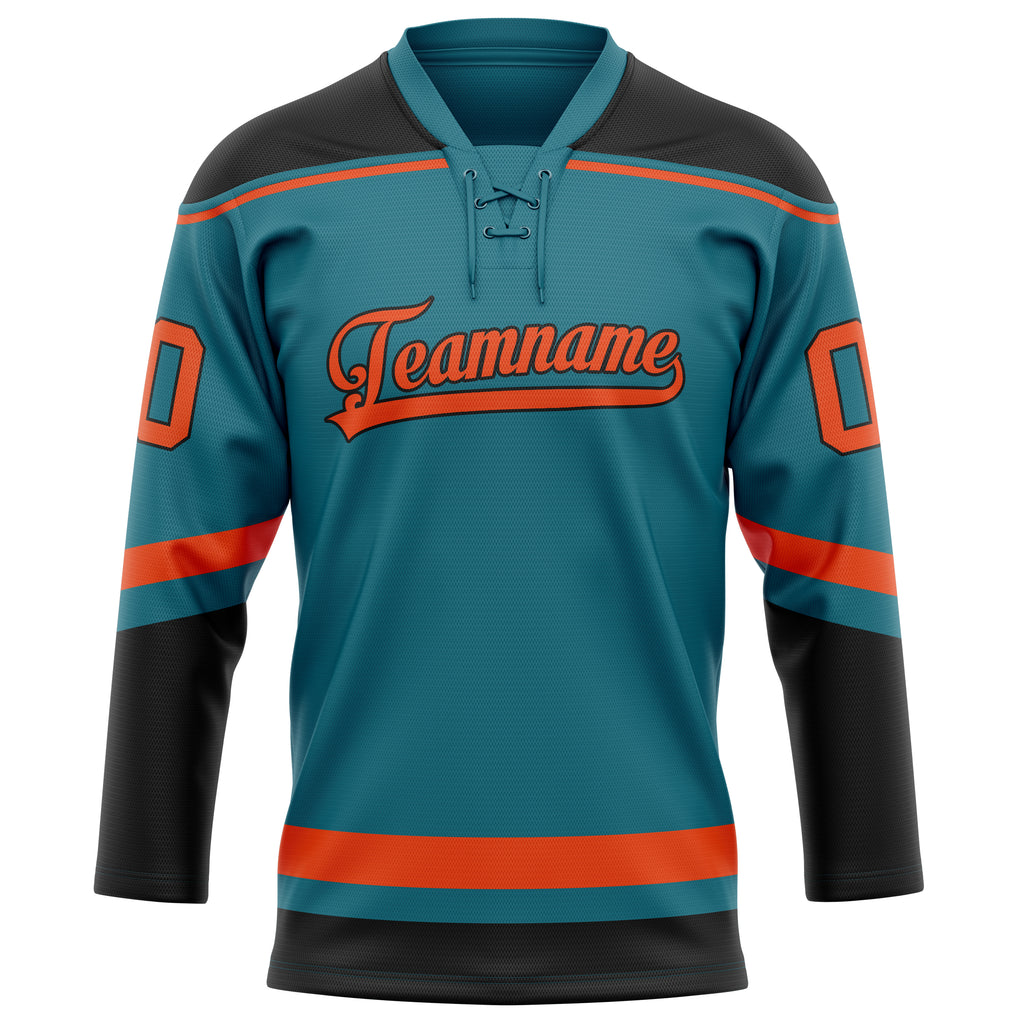 Personalized Teal & Orange Solid Colour Hockey Jersey