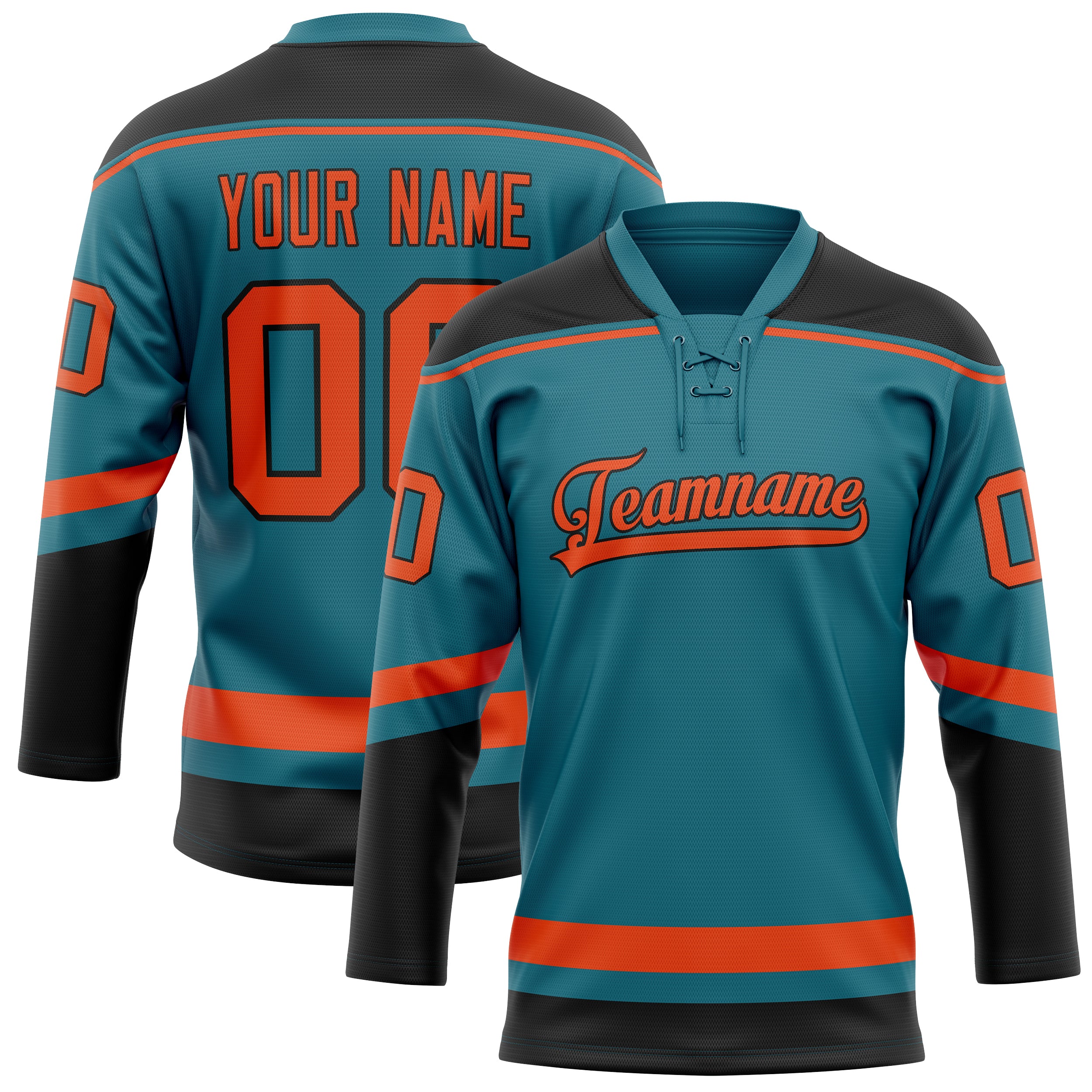 Personalized Teal & Orange Solid Colour Hockey Jersey