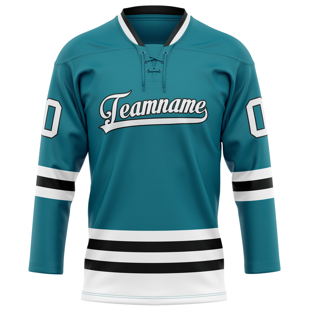 Personalized Teal & White Solid Colour Hockey Jersey