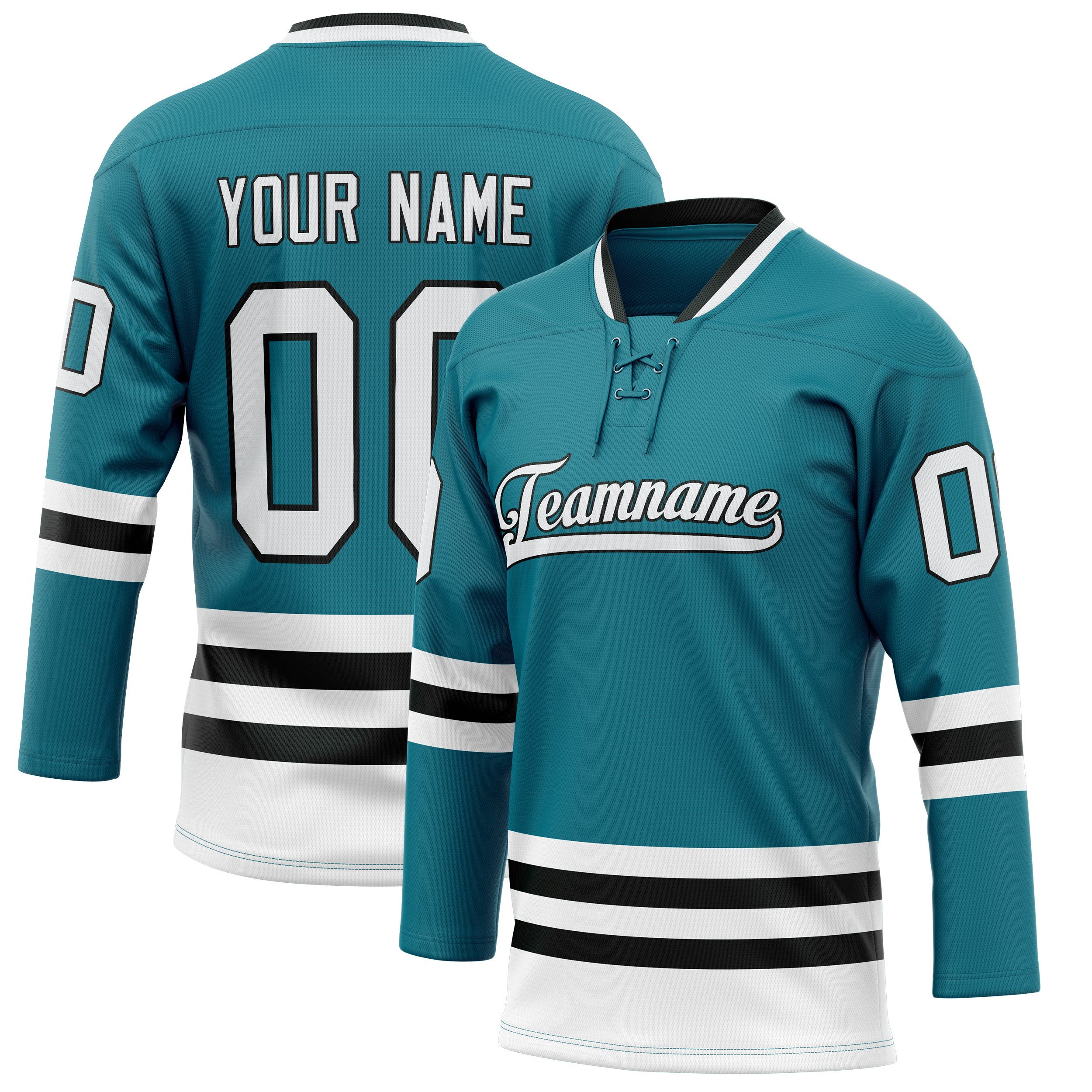 Personalized Teal & White Solid Colour Hockey Jersey