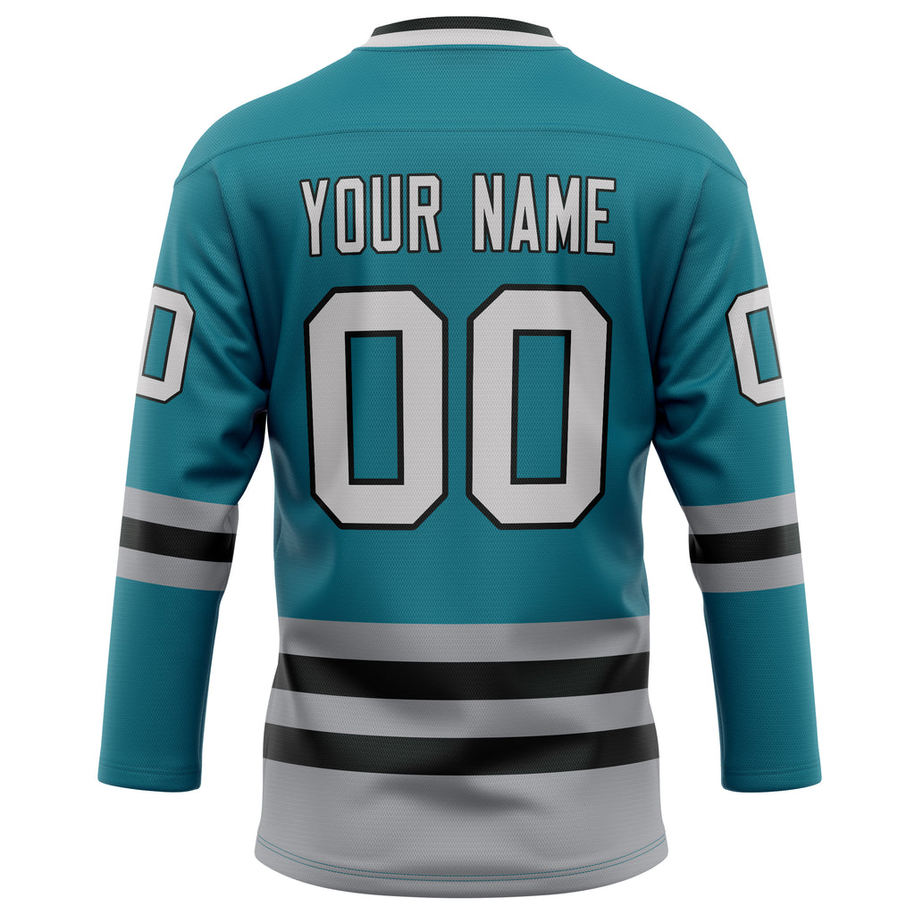 Personalized Teal & Gray Solid Colour Hockey Jersey