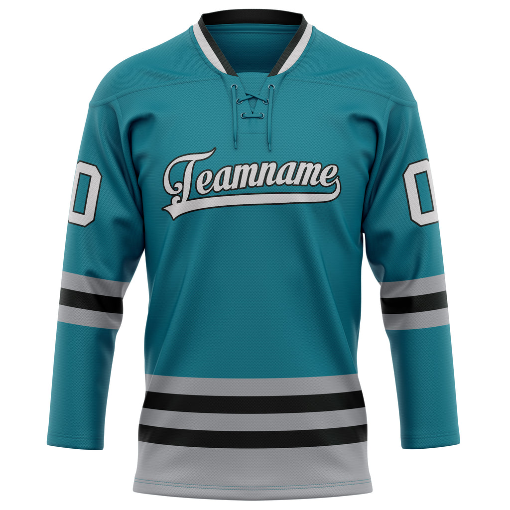 Personalized Teal & Gray Solid Colour Hockey Jersey