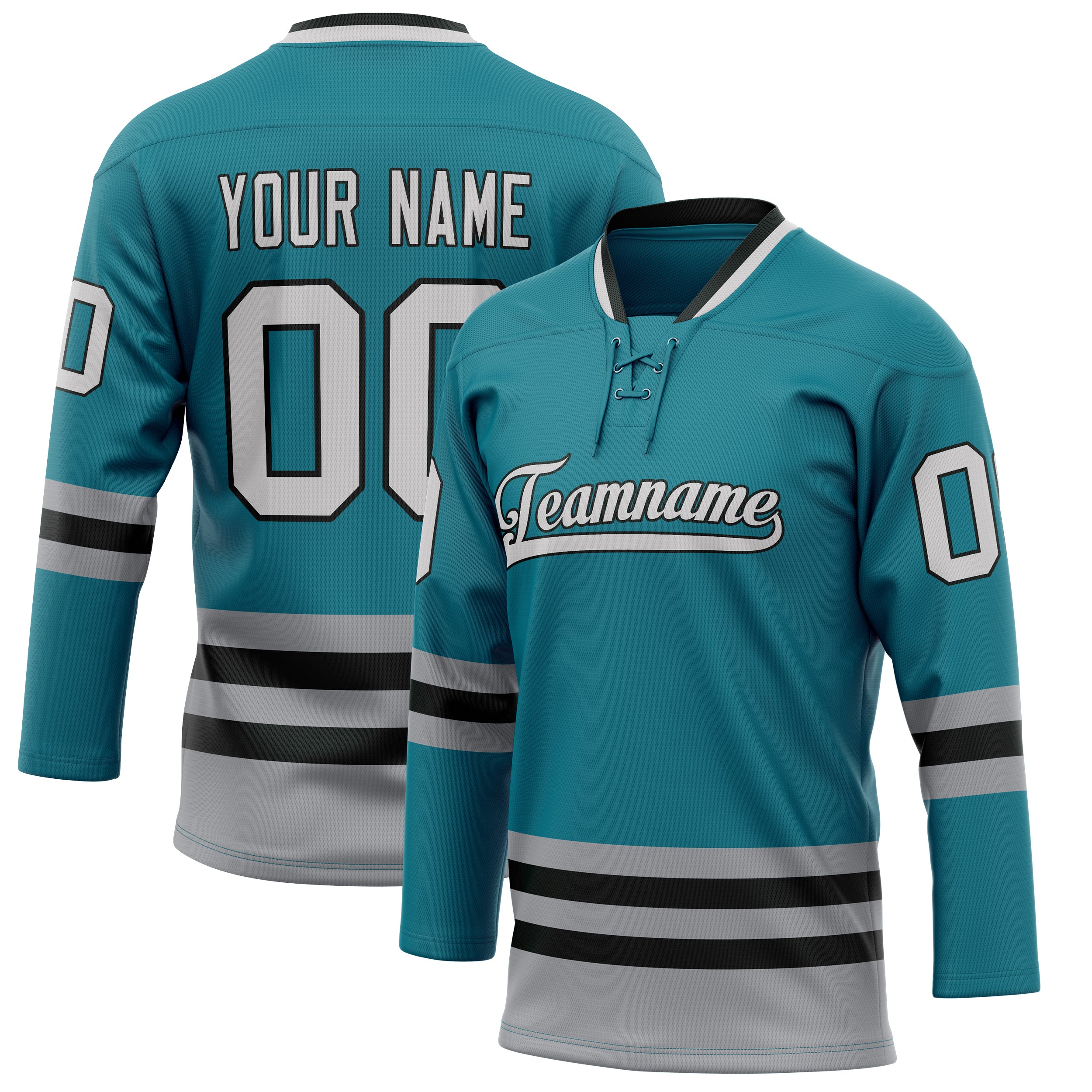 Personalized Teal & Gray Solid Colour Hockey Jersey