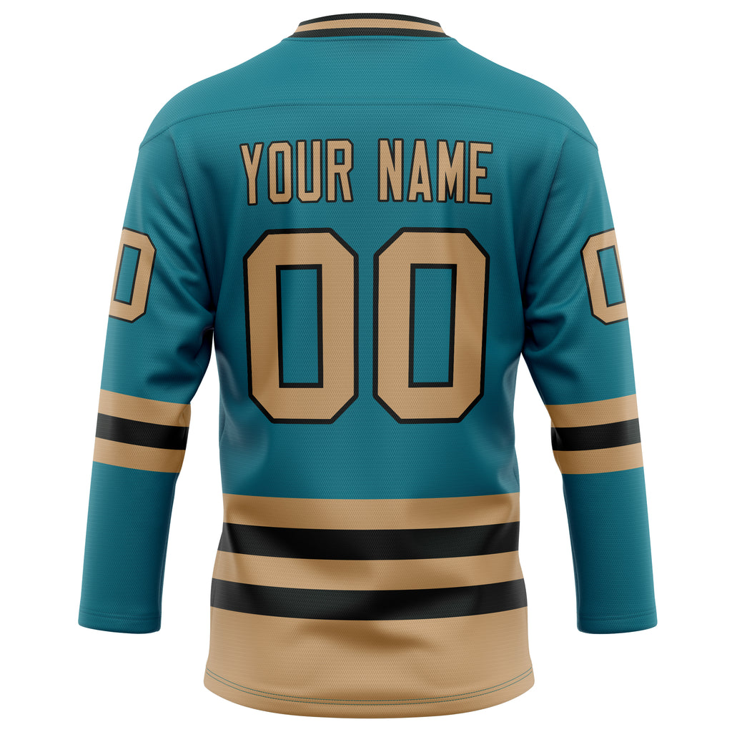 Personalized Teal & Old Gold Solid Colour Hockey Jersey