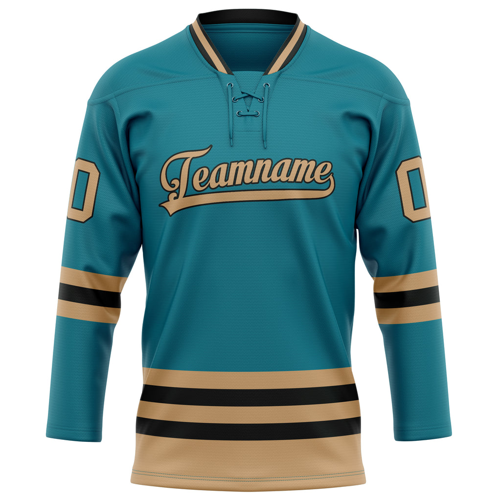 Personalized Teal & Old Gold Solid Colour Hockey Jersey