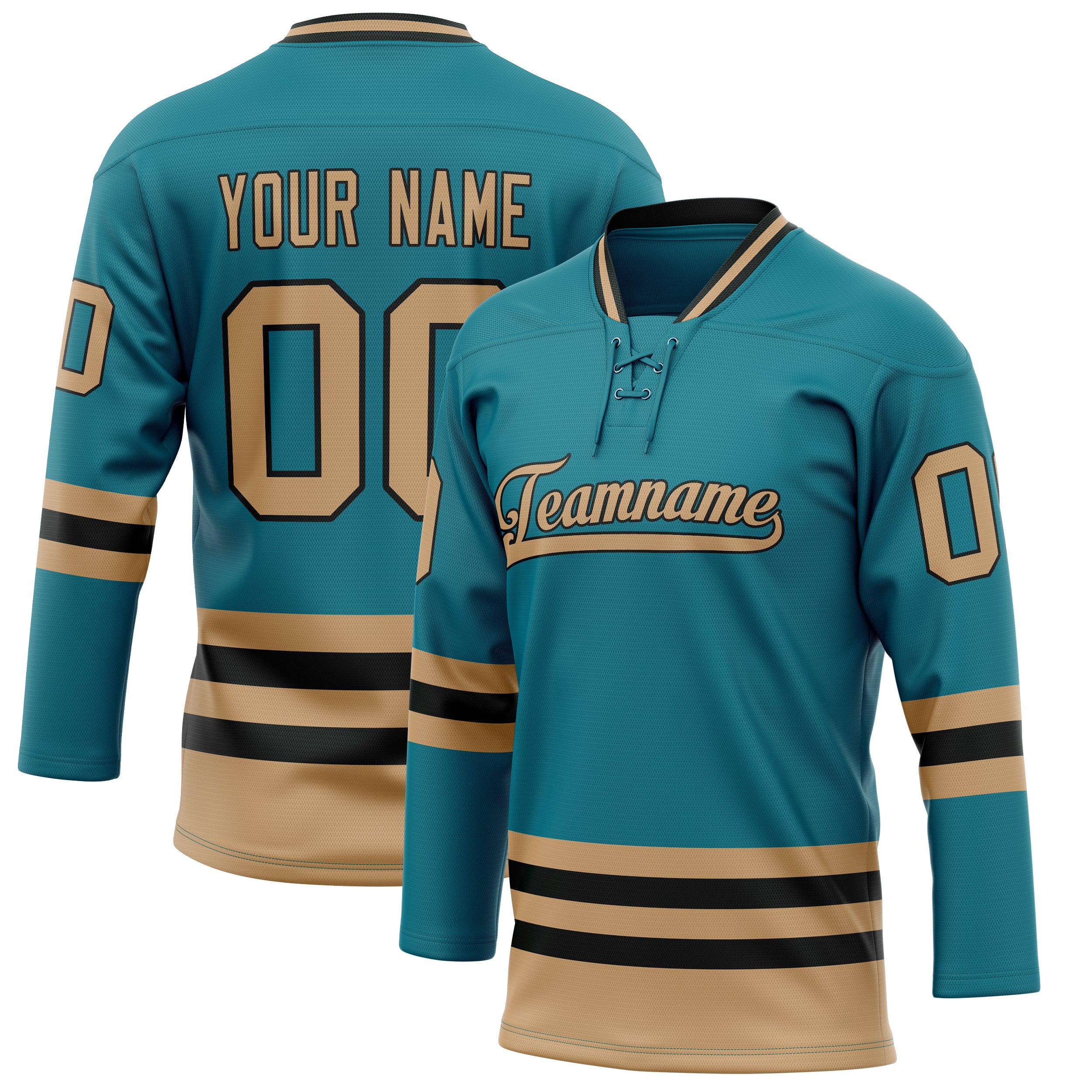 Personalized Teal & Old Gold Solid Colour Hockey Jersey