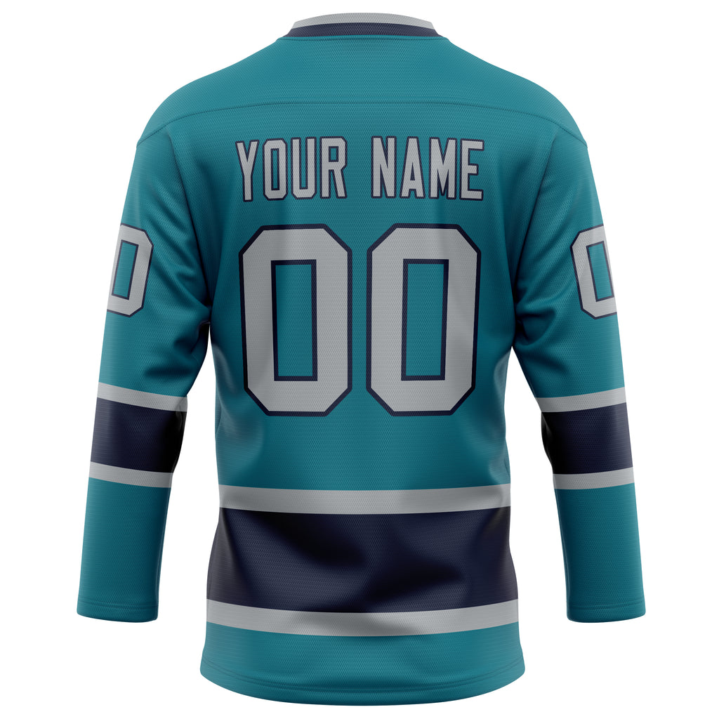 Personalized Teal & Gray Solid Colour Hockey Jersey