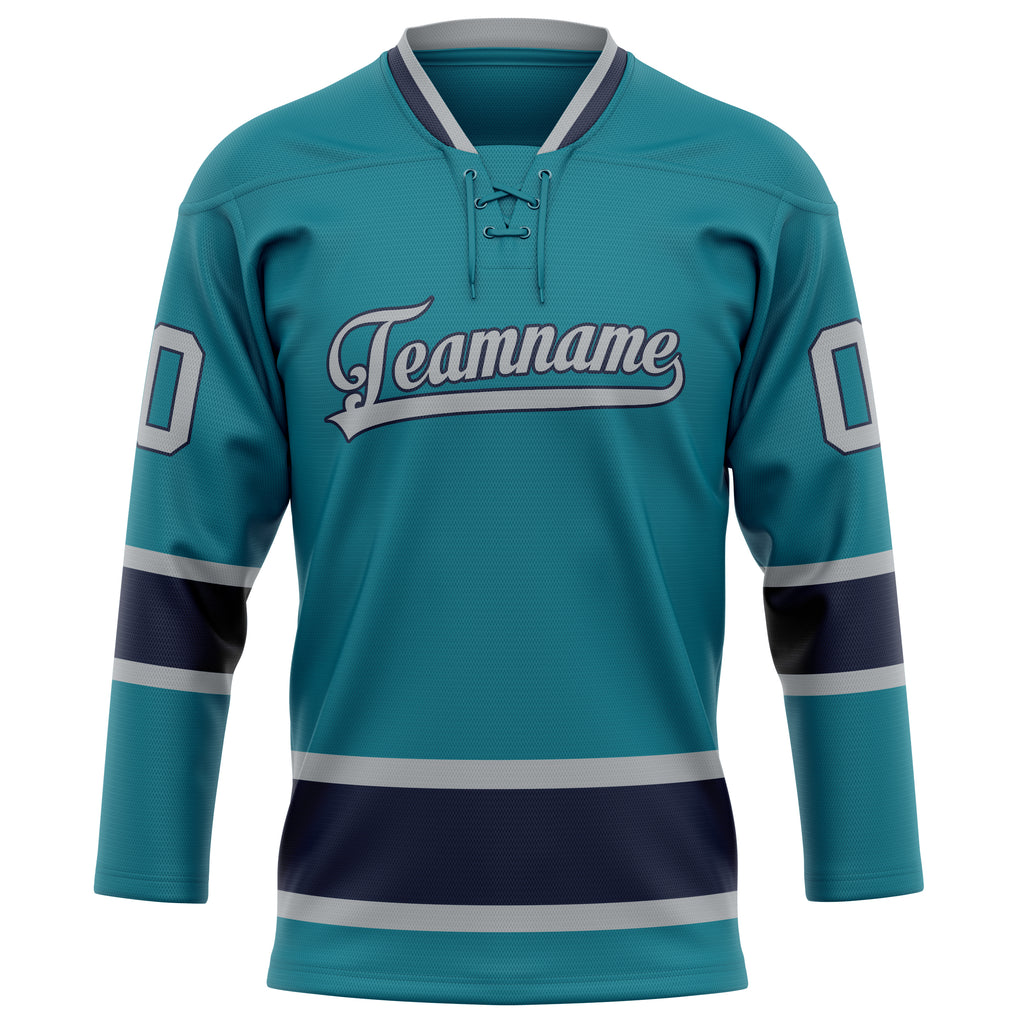 Personalized Teal & Gray Solid Colour Hockey Jersey