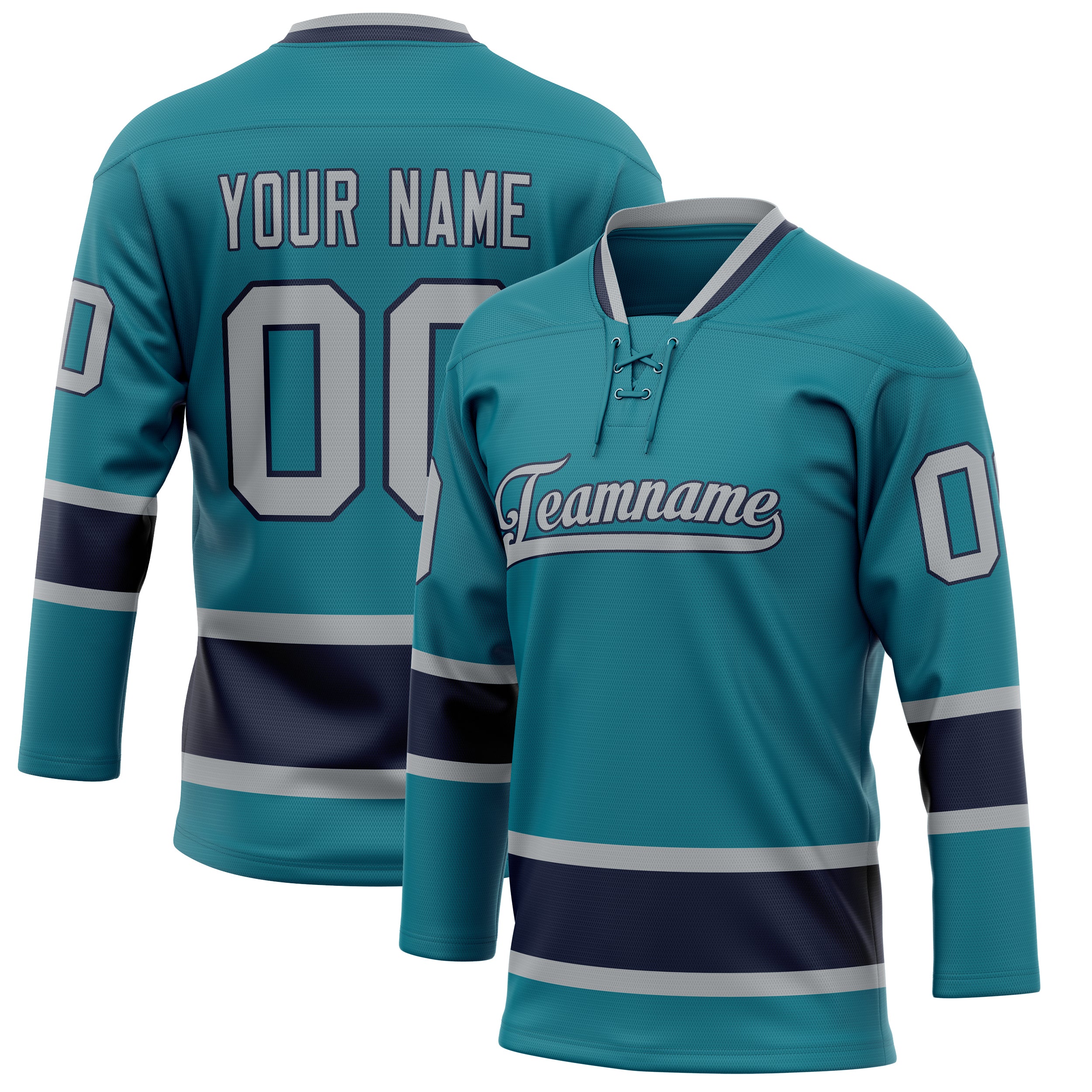 Personalized Teal & Gray Solid Colour Hockey Jersey