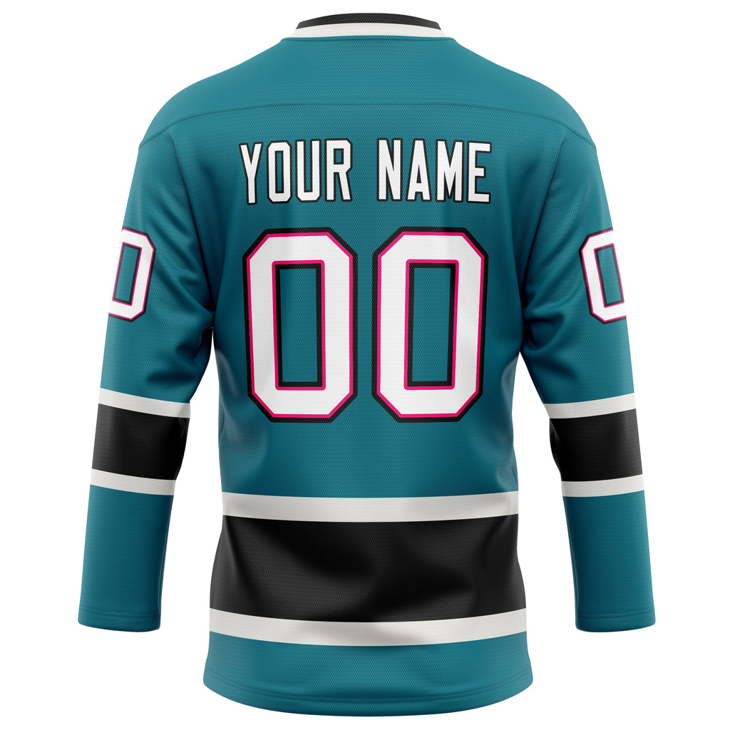 Personalized Teal & White Solid Colour Hockey Jersey