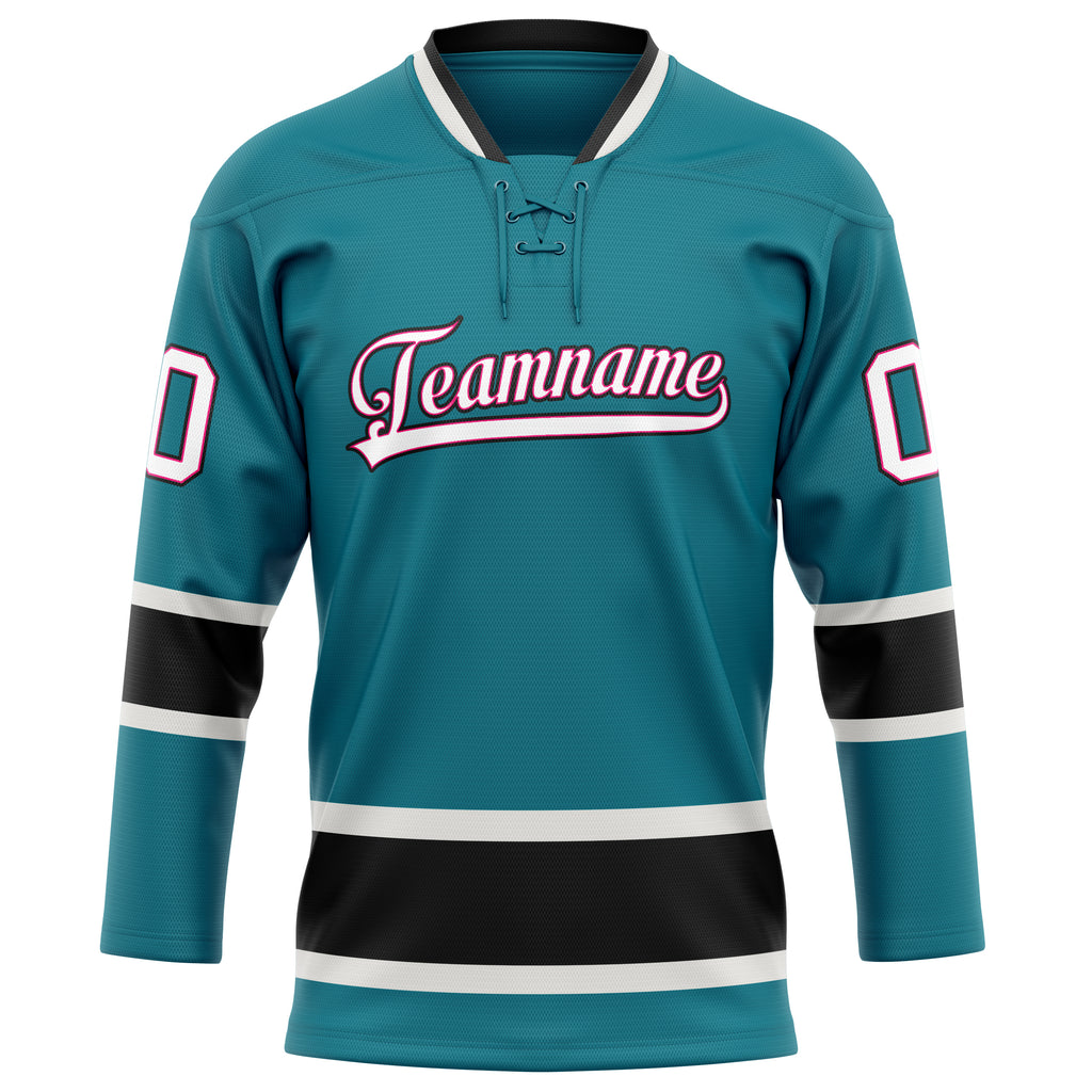 Personalized Teal & White Solid Colour Hockey Jersey