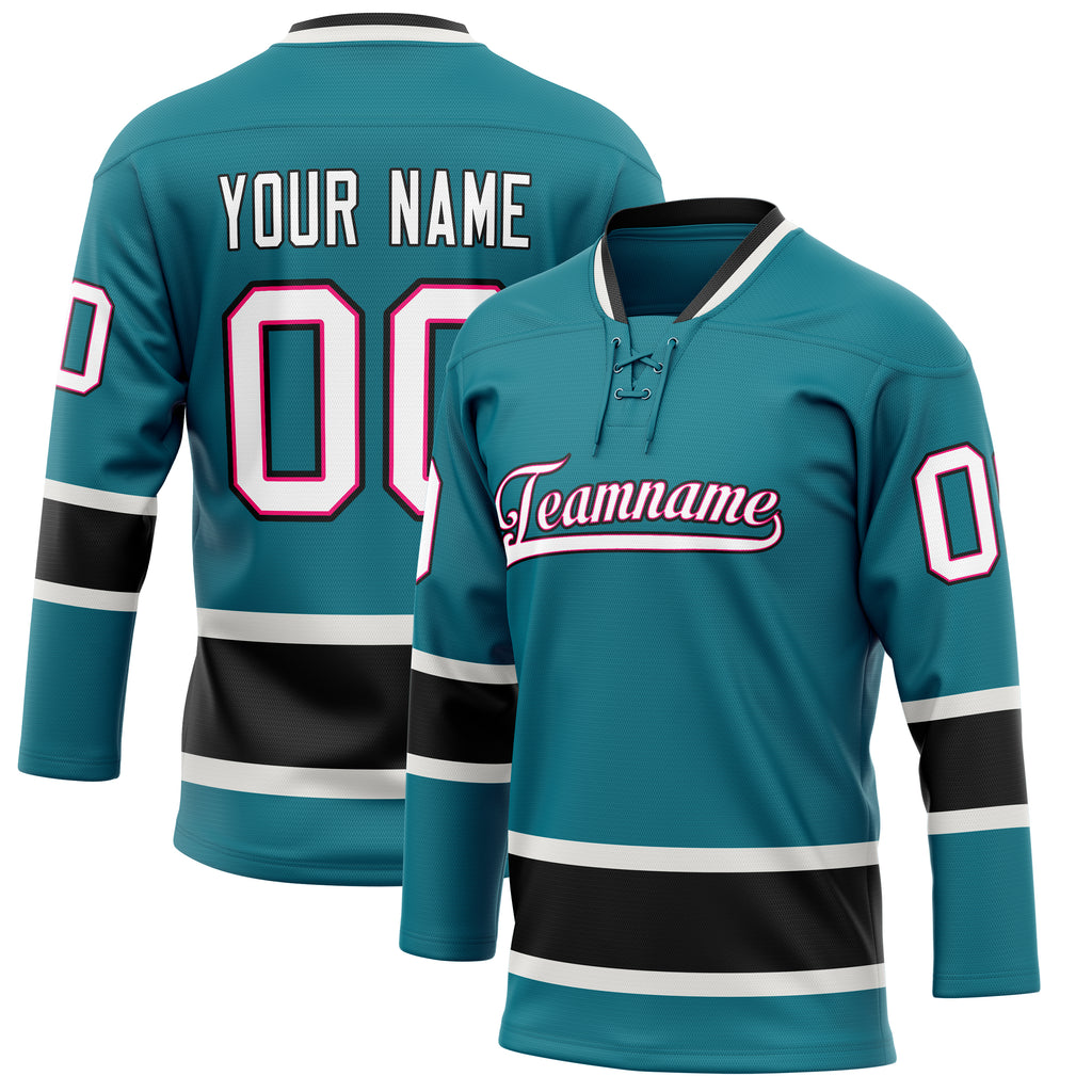 Personalized Teal & White Solid Colour Hockey Jersey