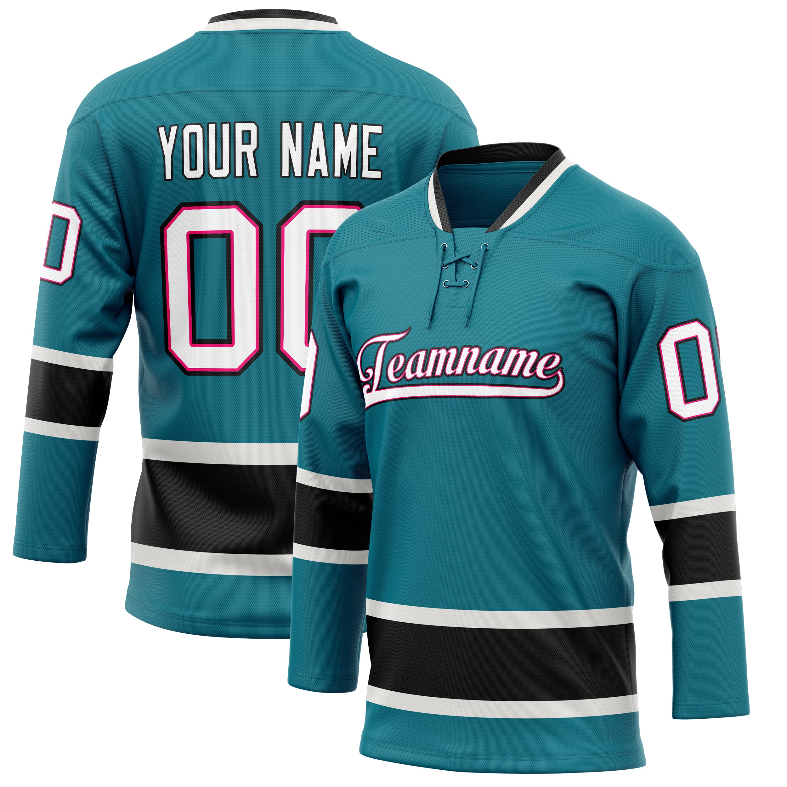 Personalized Teal & White Solid Colour Hockey Jersey