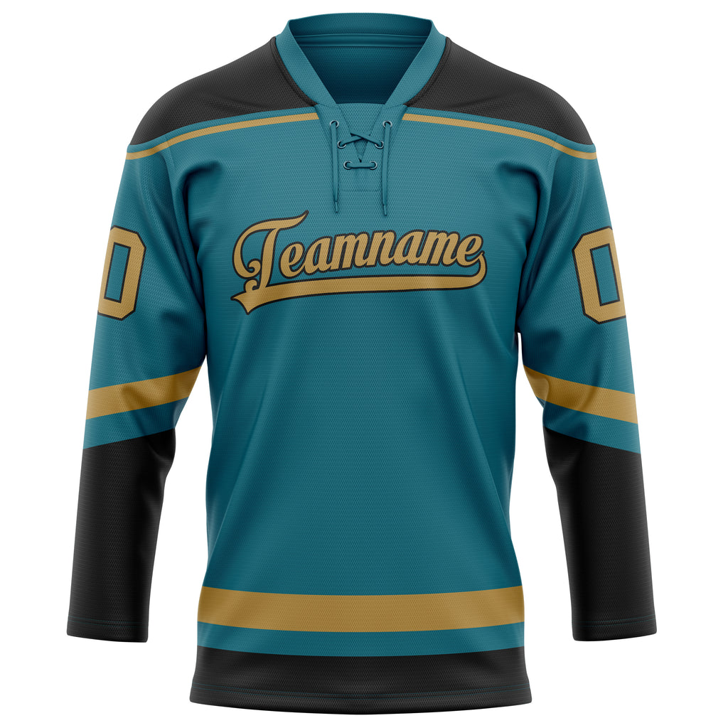 Personalized Teal & Old Gold Solid Colour Hockey Jersey