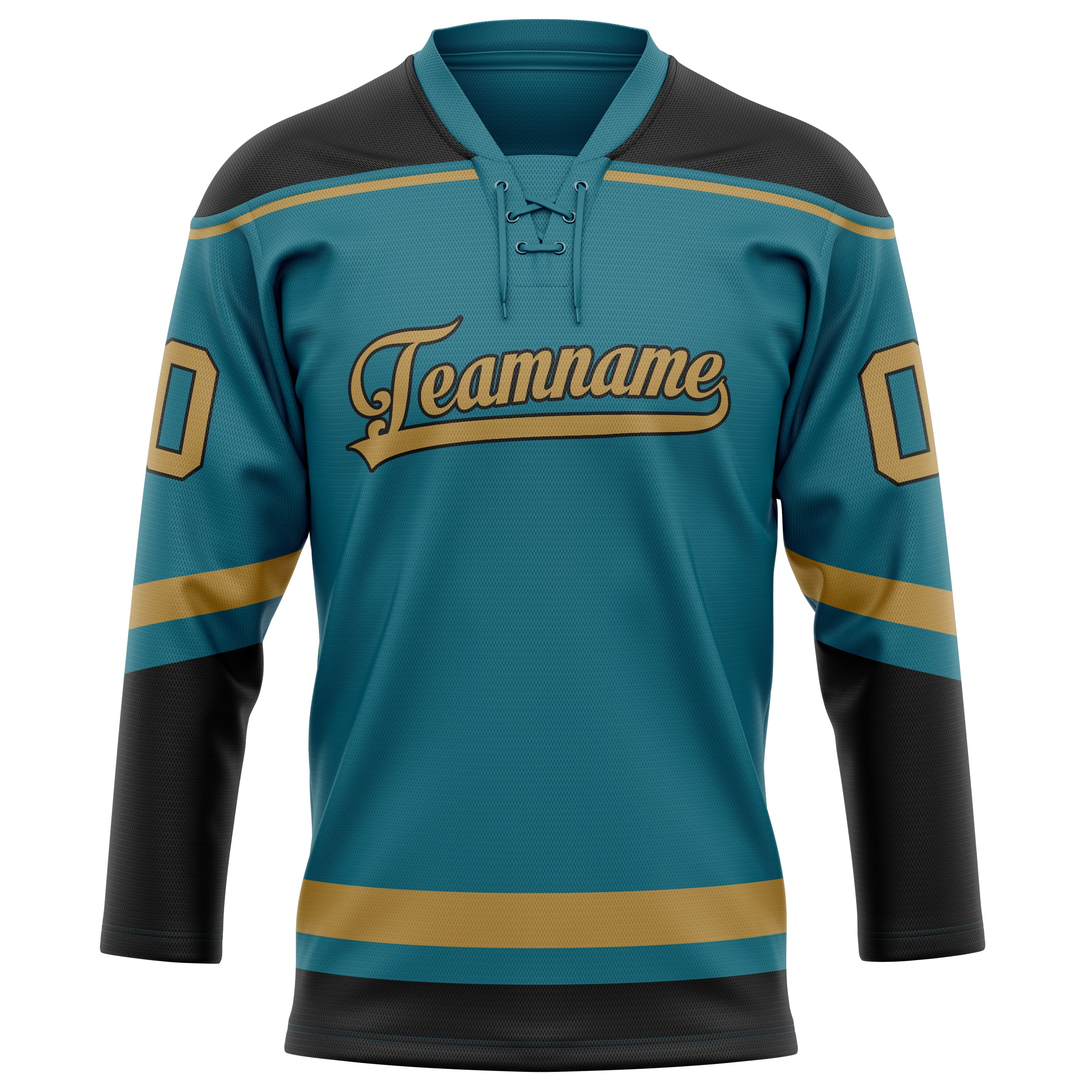 Personalized Teal & Old Gold Solid Colour Hockey Jersey