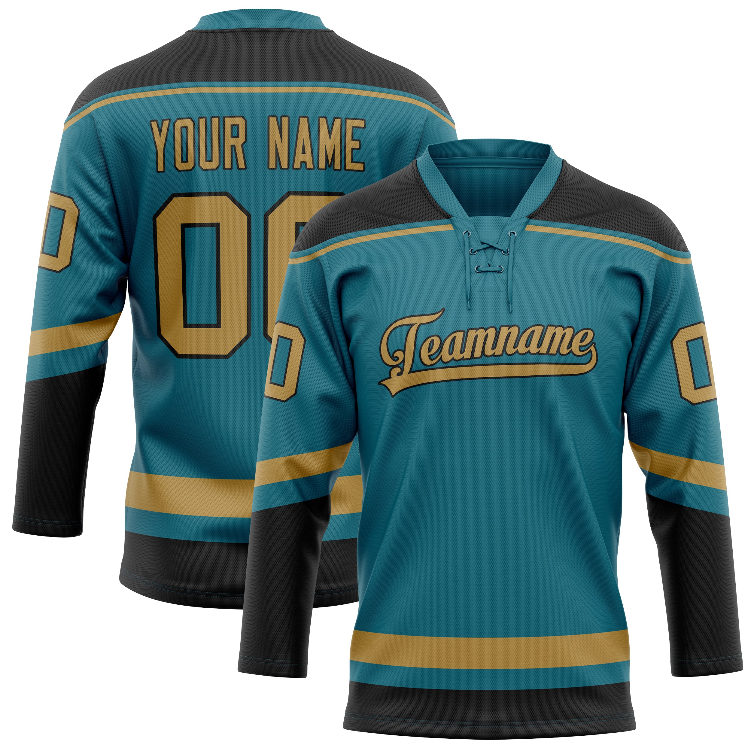 Personalized Teal & Old Gold Solid Colour Hockey Jersey