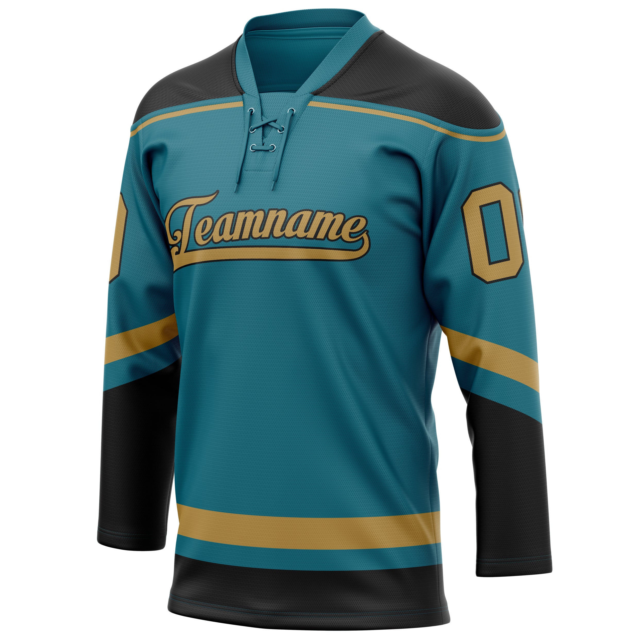 Personalized Teal & Old Gold Solid Colour Hockey Jersey