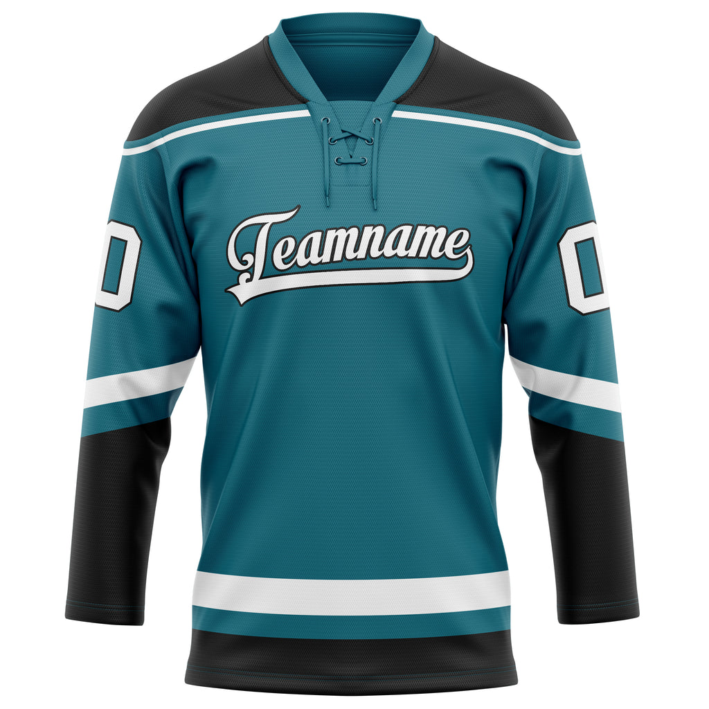 Personalized Teal & Black Solid Colour Hockey Jersey