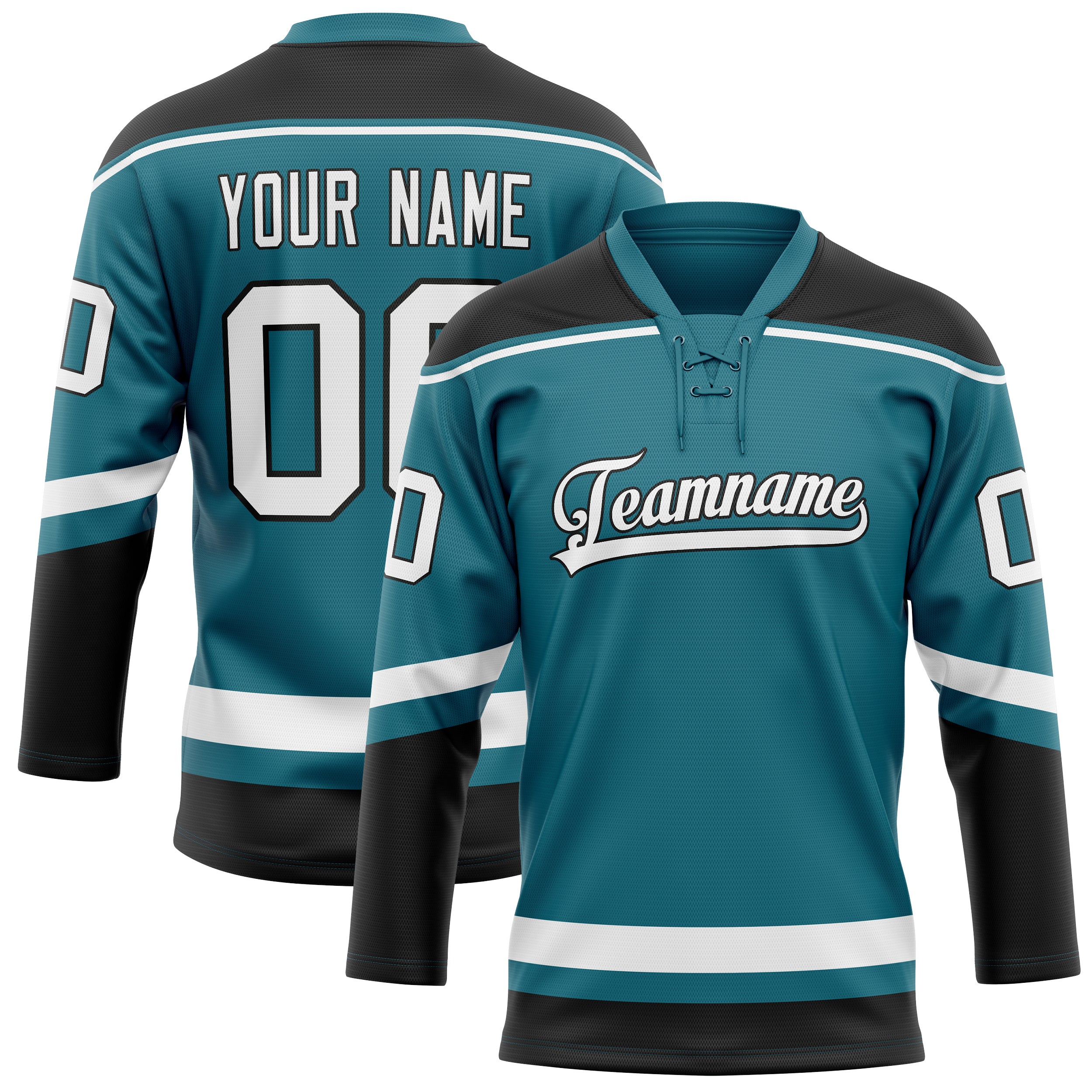Personalized Teal & Black Solid Colour Hockey Jersey