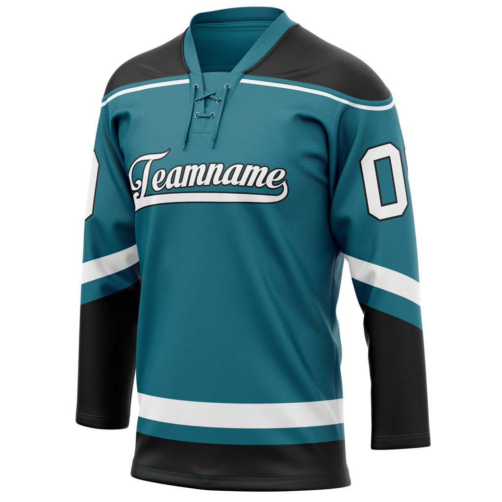 Personalized Teal & Black Solid Colour Hockey Jersey