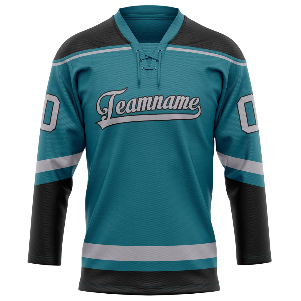 Personalized Teal & Black Solid Colour Hockey Jersey
