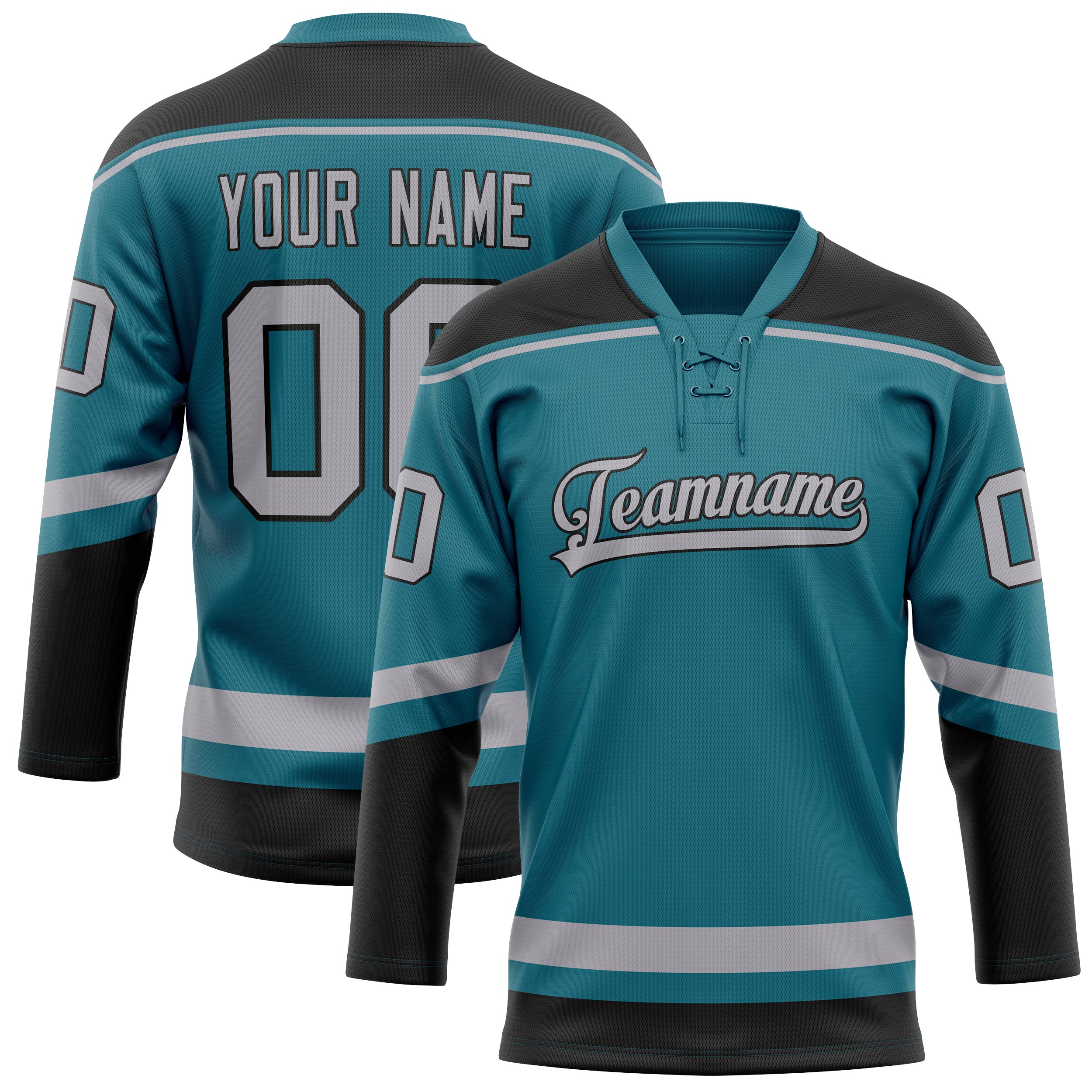 Personalized Teal & Black Solid Colour Hockey Jersey