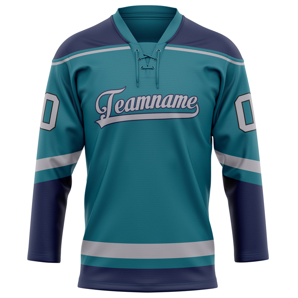 Personalized Teal & Navy Solid Colour Hockey Jersey