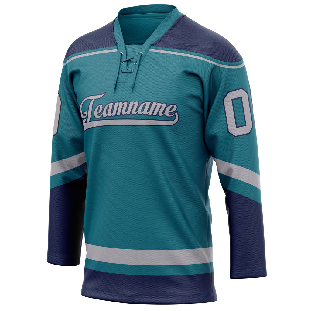 Personalized Teal & Navy Solid Colour Hockey Jersey