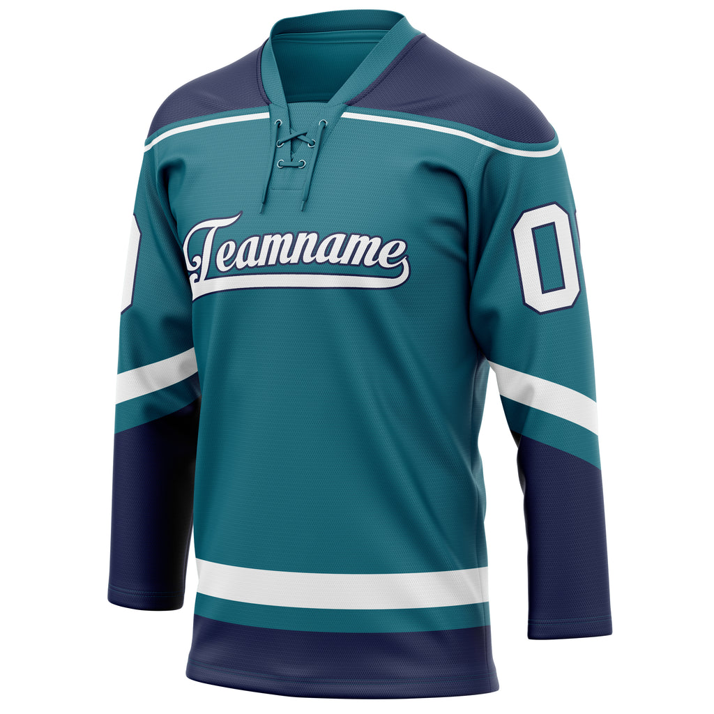 Personalized Teal & Navy Solid Colour Hockey Jersey