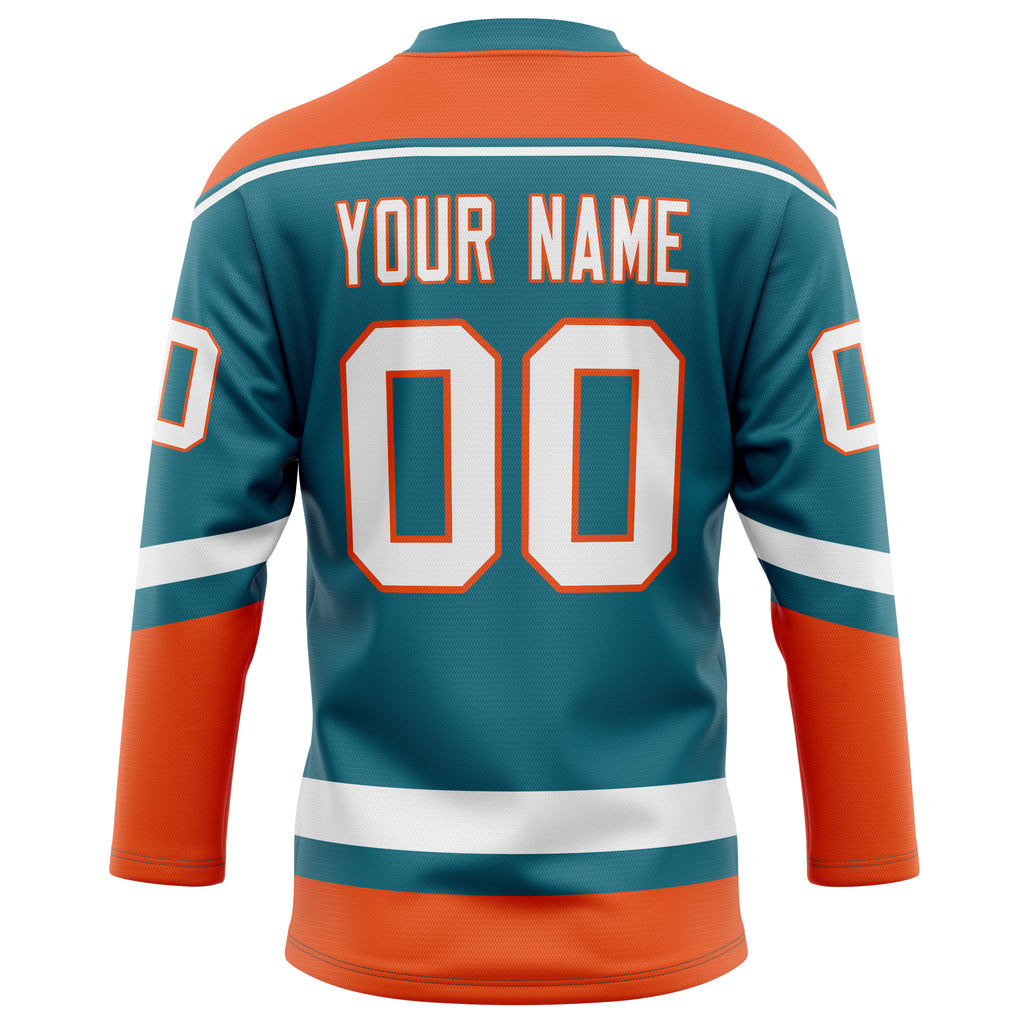Personalized Teal & Orange Solid Colour Hockey Jersey