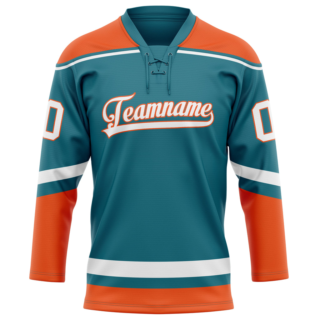 Personalized Teal & Orange Solid Colour Hockey Jersey