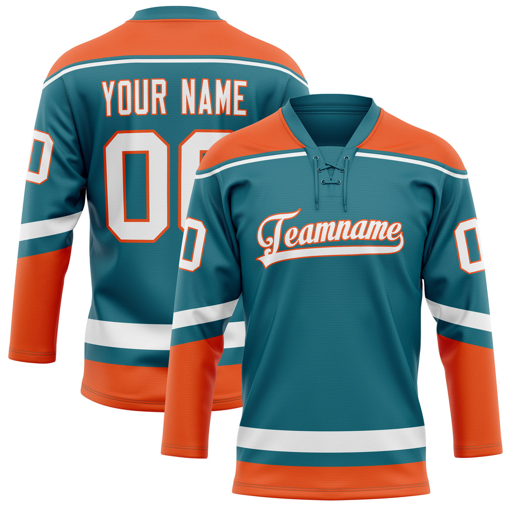 Personalized Teal & Orange Solid Colour Hockey Jersey