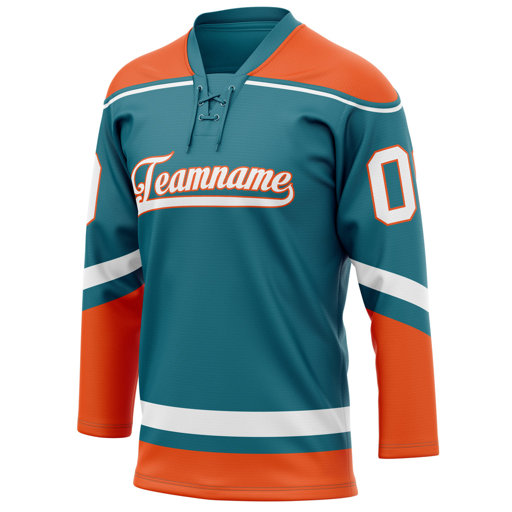 Personalized Teal & Orange Solid Colour Hockey Jersey