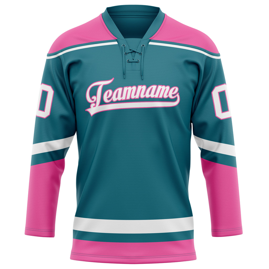 Personalized Teal & Pink Solid Colour Hockey Jersey