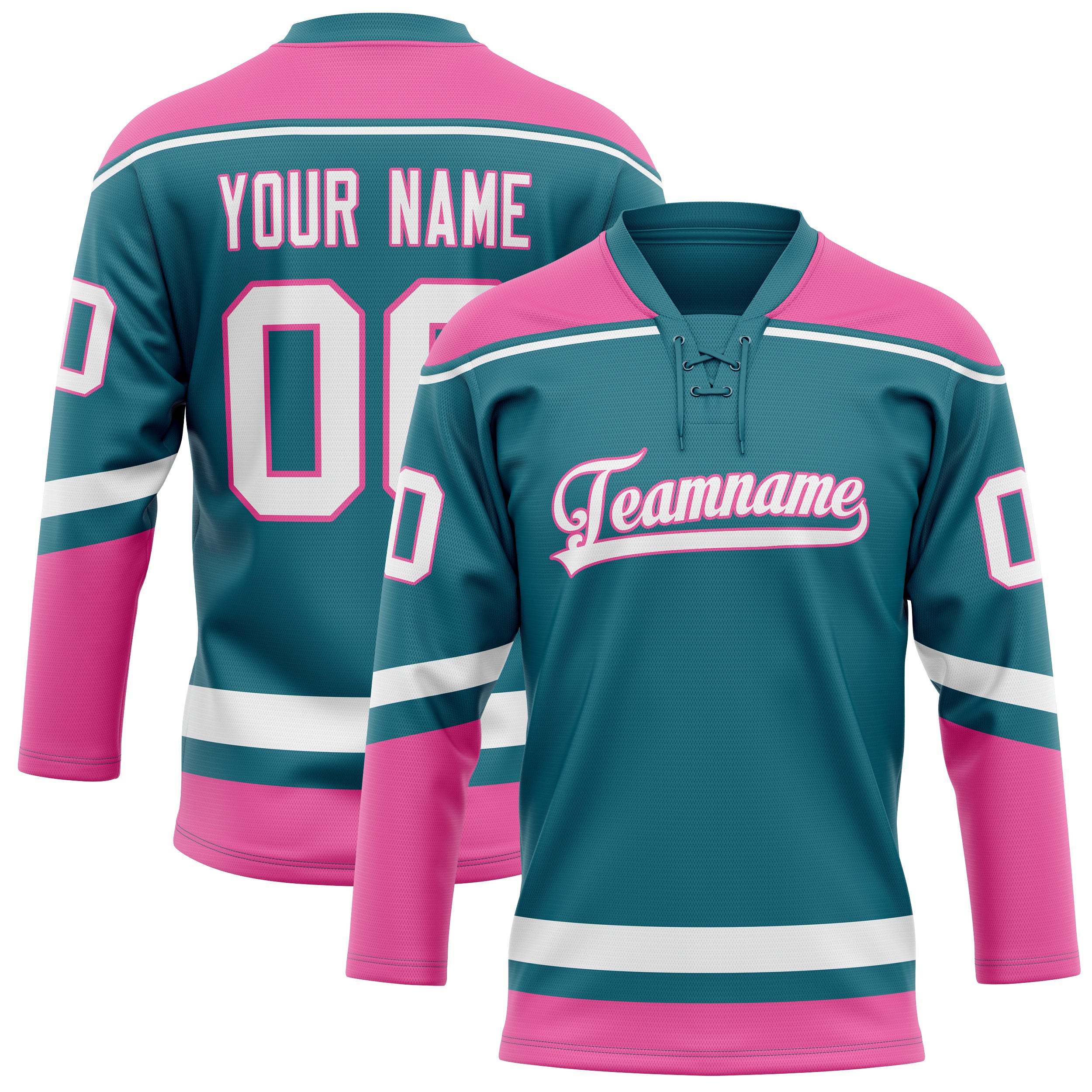 Personalized Teal & Pink Solid Colour Hockey Jersey