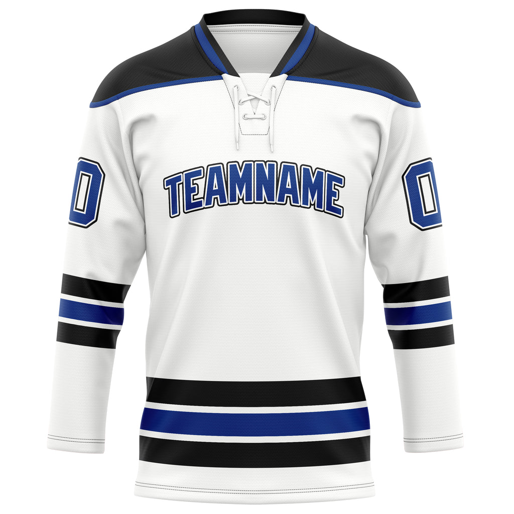 Personalized White & Black Solid Colour Hockey Jersey