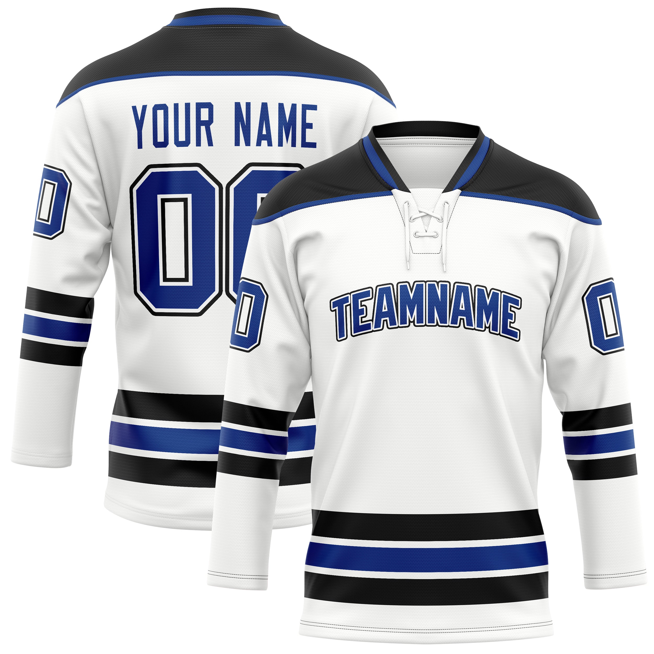 Personalized White & Black Solid Colour Hockey Jersey