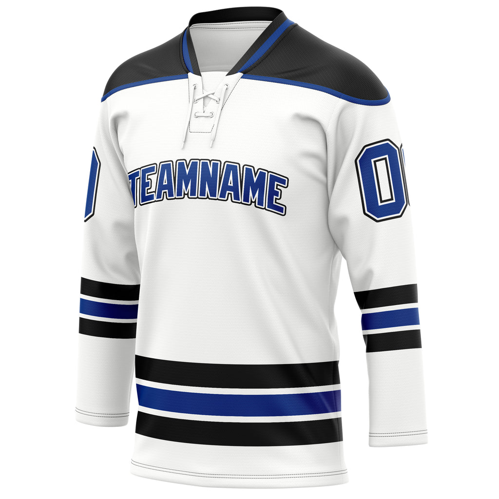 Personalized White & Black Solid Colour Hockey Jersey