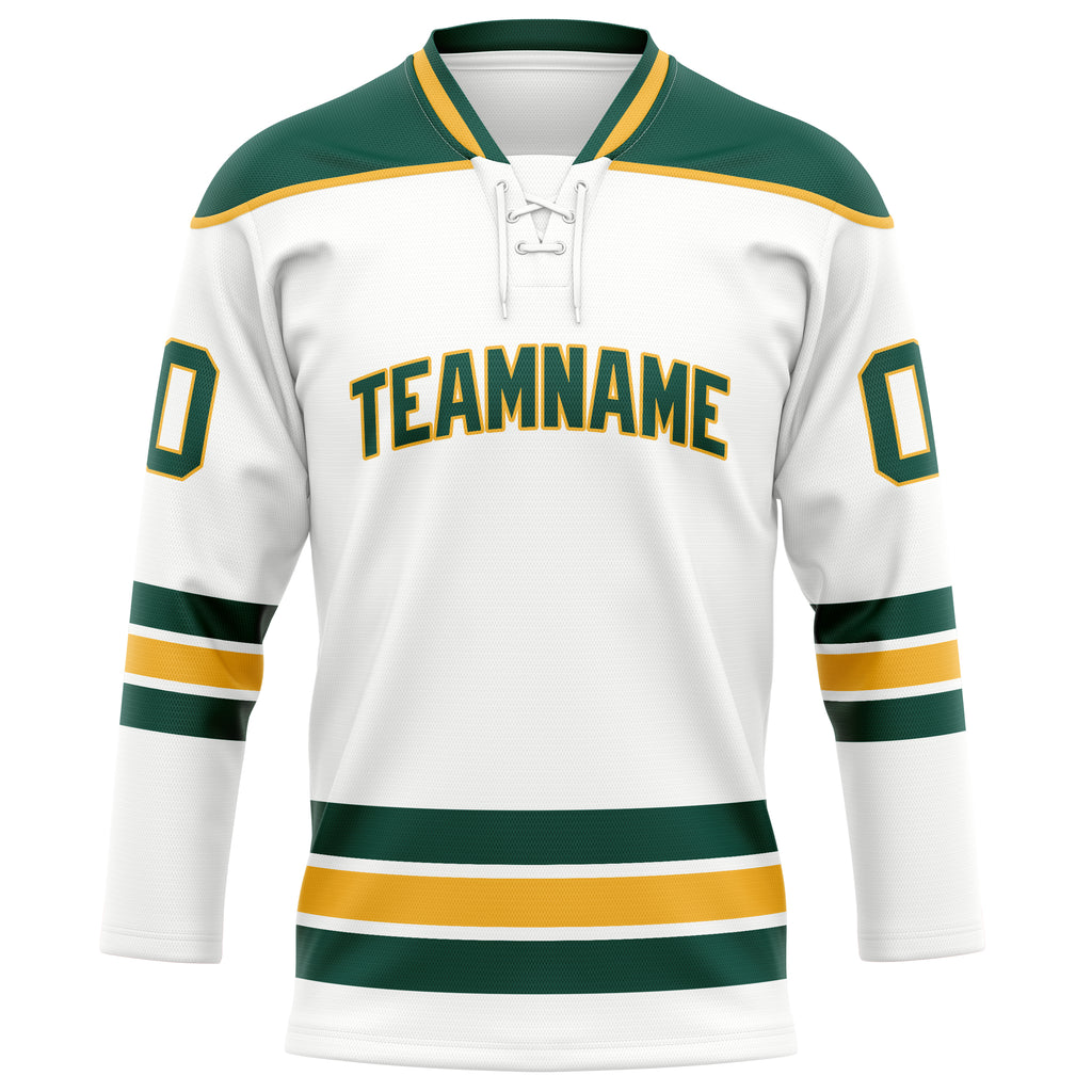 Personalized White & Kelly Green Solid Colour Hockey Jersey