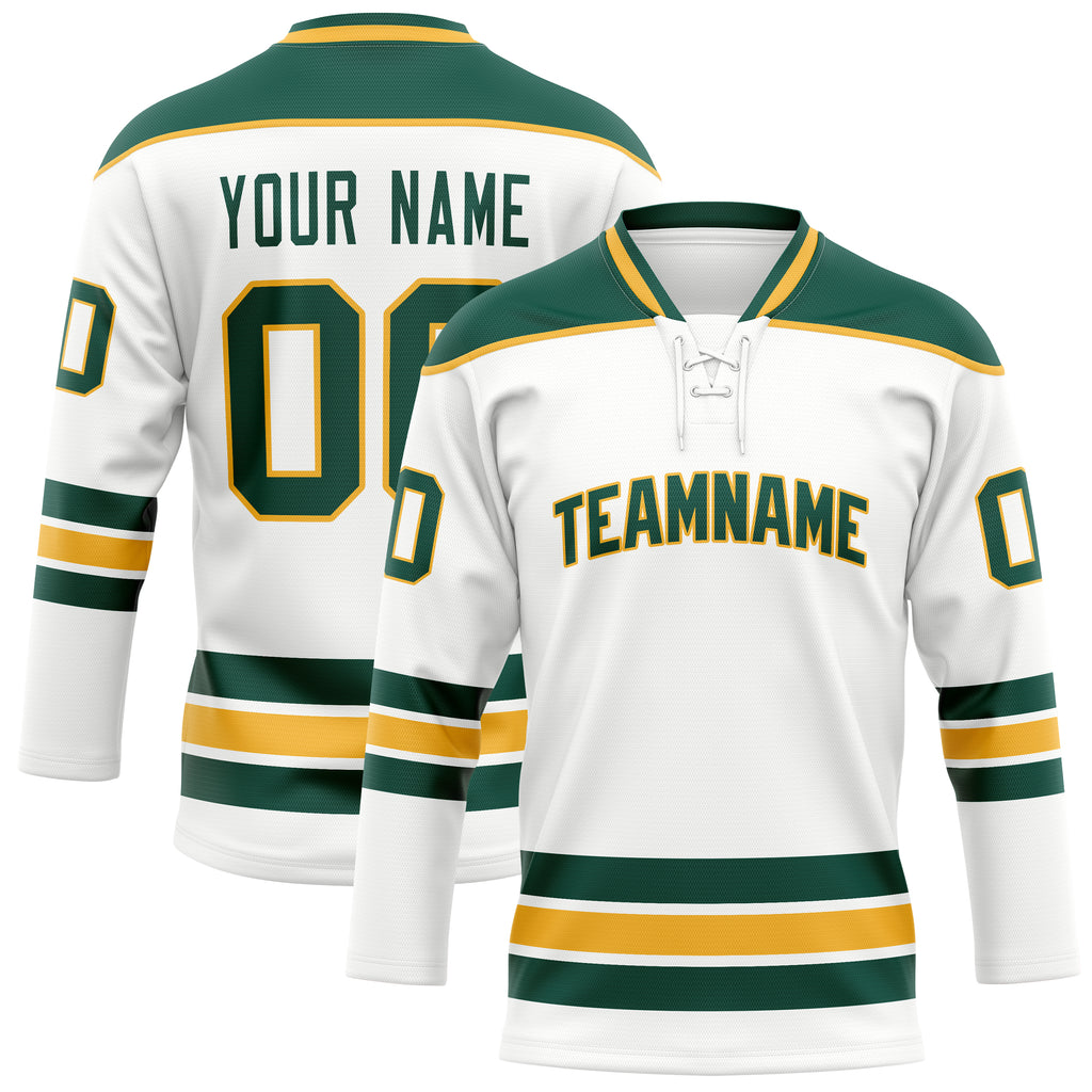 Personalized White & Kelly Green Solid Colour Hockey Jersey